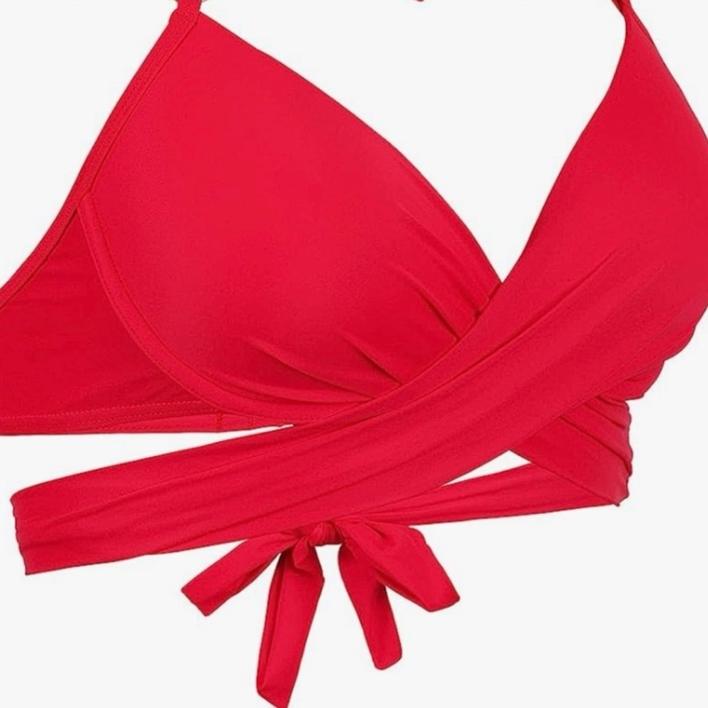 NWT Carmen Marc Valvo Swim Sense Red Scarlet Wrap Top - Picture 2 of 9